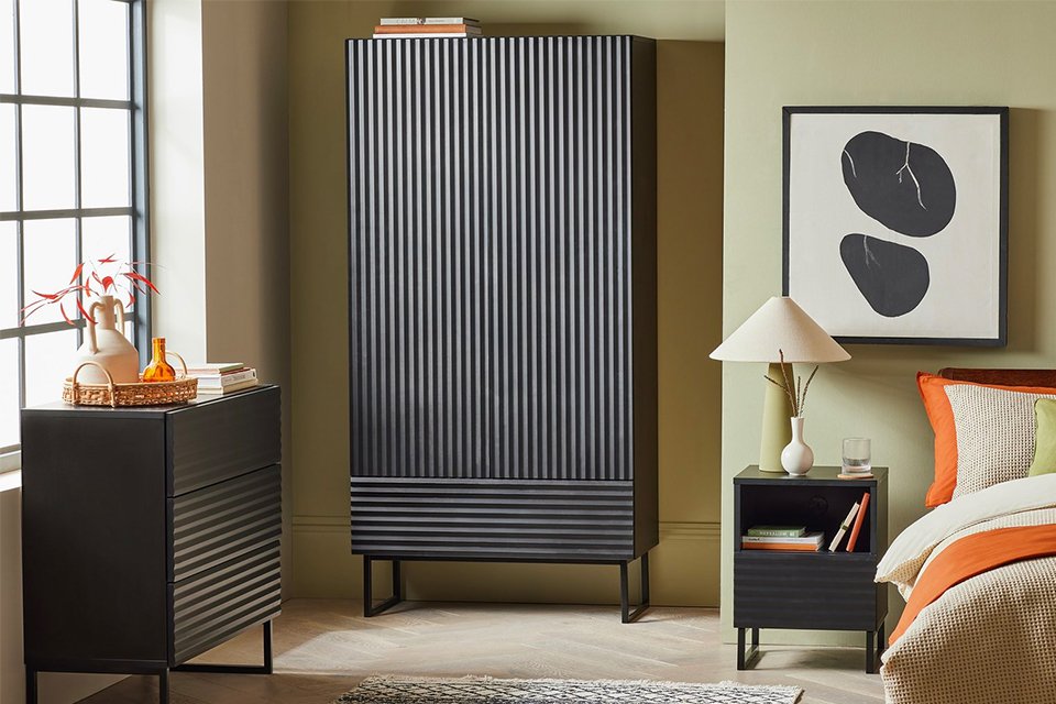Black bedroom storage set.